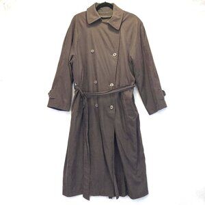 London Fog Double Breasted Trench Coat Womens 14P 14 Petite Brown Lined Belted